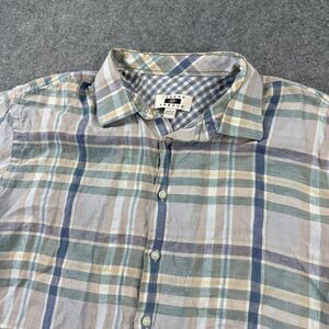 Joseph Abboud Shirt Mens 2XLT Blue Plaid Short Sleeve Linen Button Front Casual